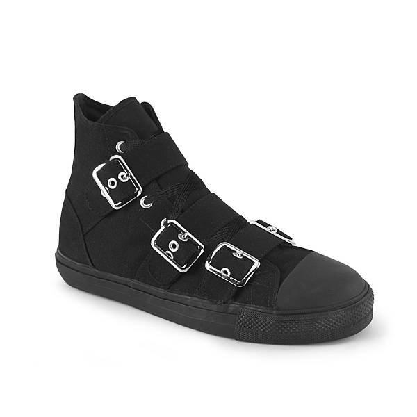 Demonia Deviant-109 Black Canvas Schuhe Herren D059-384 Gothic Hohe Sneakers Schwarz Deutschland SALE